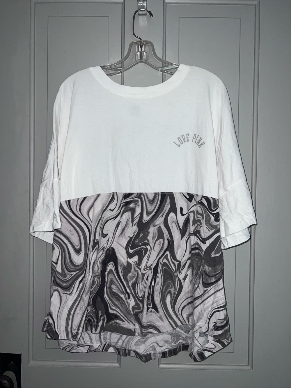 Victoria’s Secret Pink Cotton Oversized Tee Silver Gray Swirl XL